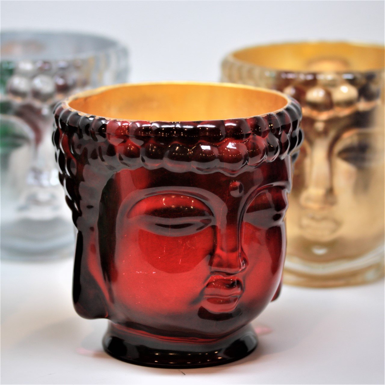 Ruby Red Glass Buddha Jar Filled Candle in 24K Gold