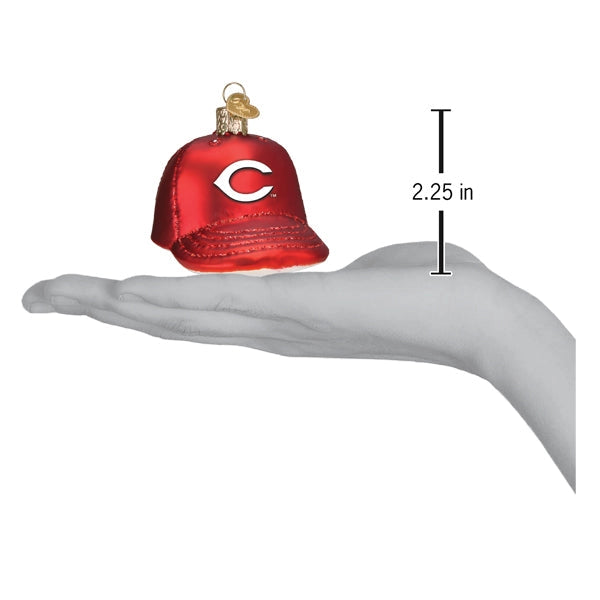 Reds Baseball Cap Blown Glass Ornament