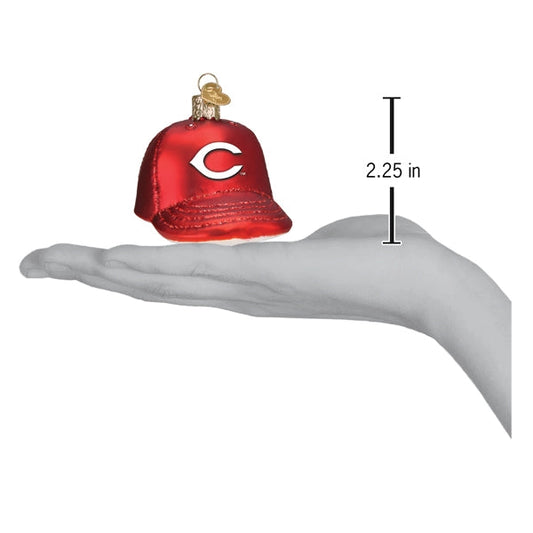 Reds Baseball Cap Blown Glass Ornament