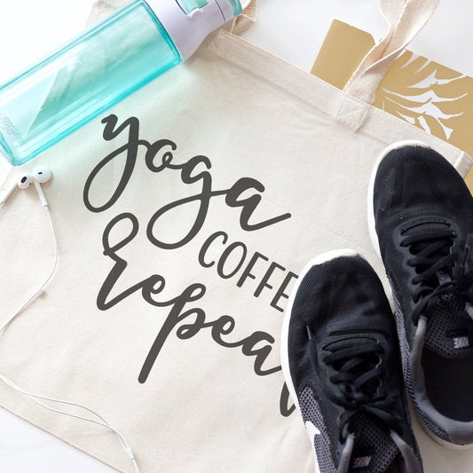 Yoga Coffee Repeat Canvas Tote Bag