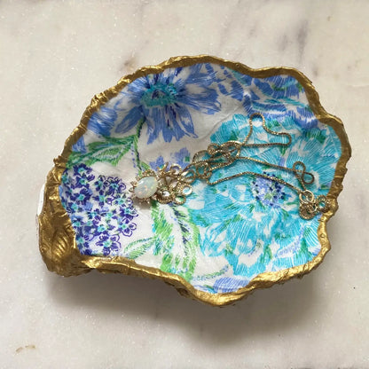 Turquoise Print Oyster Shell Jewelry Dish