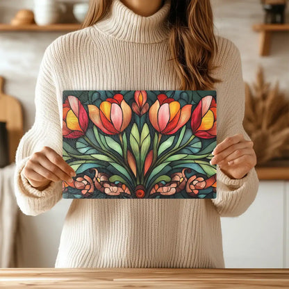 Art Nouveau Tulips Tempered Glass Cutting & Serving Board