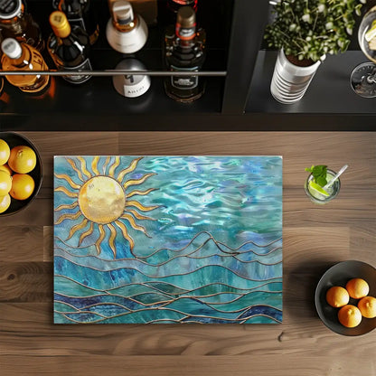 Ocean & Sun Tempered Glass Kitchen Cutting & Serving Board