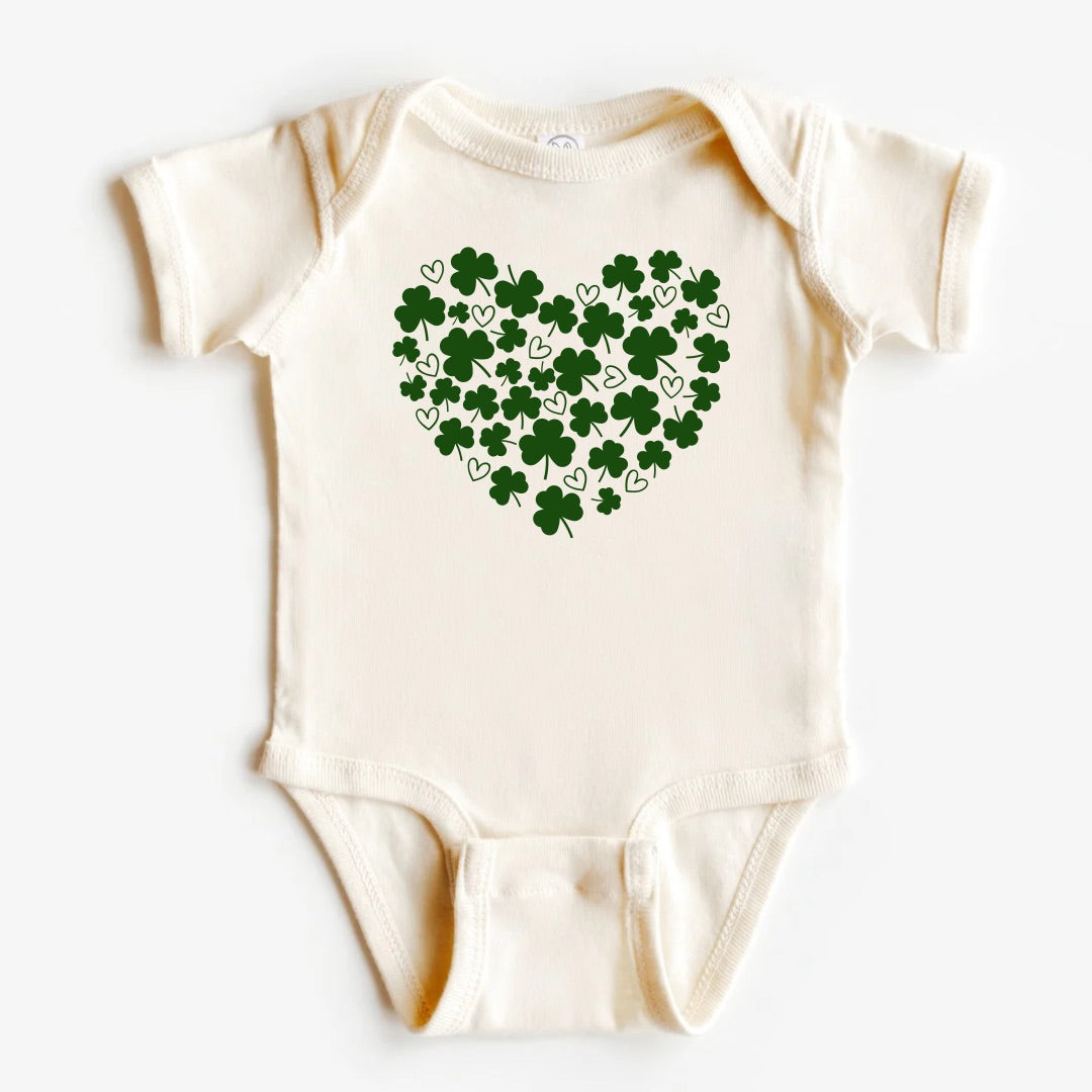 St Patricks Day Clover Heart Baby Bodysuit