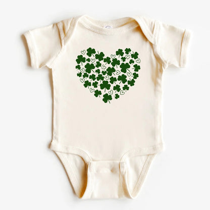 St Patricks Day Clover Heart Baby Bodysuit