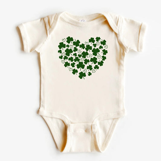 St Patricks Day Clover Heart Baby Bodysuit