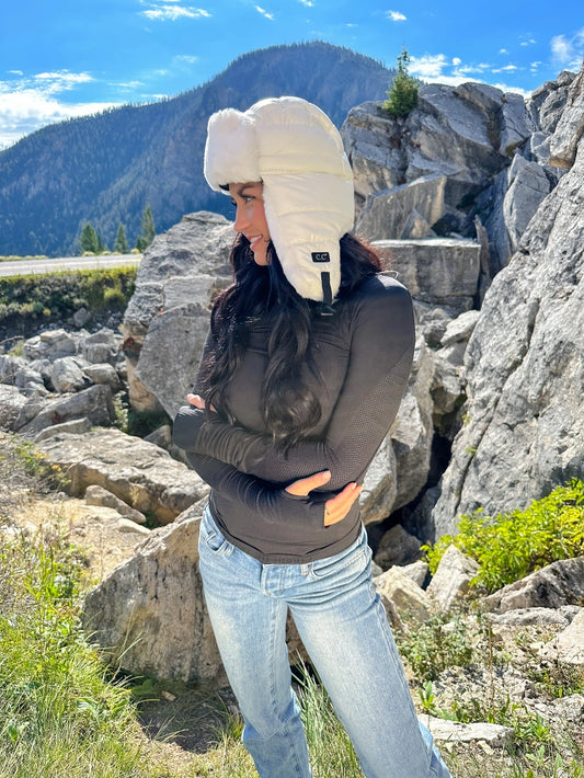 Faux Fur Solid Puffer Trapper Beanie Hat