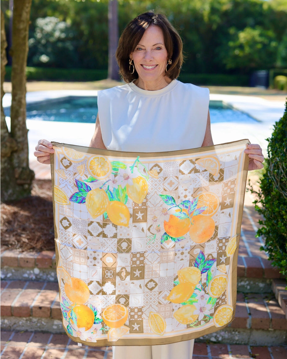 Portofino Printed Scarf - Tan