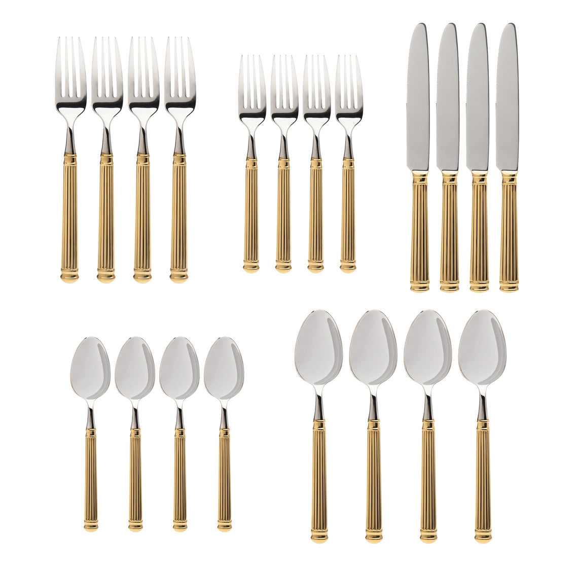 18/10 Colonnade 20pc Gold Flatware Set - Service For Four - NY Gift Boutique