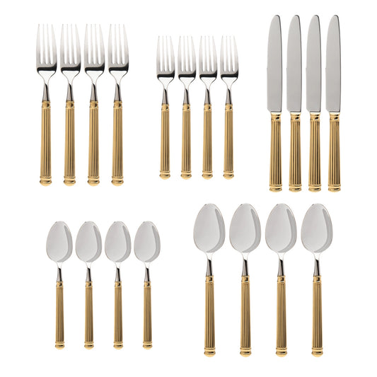 18/10 Colonnade 20pc Gold Flatware Set - Service For Four - NY Gift Boutique
