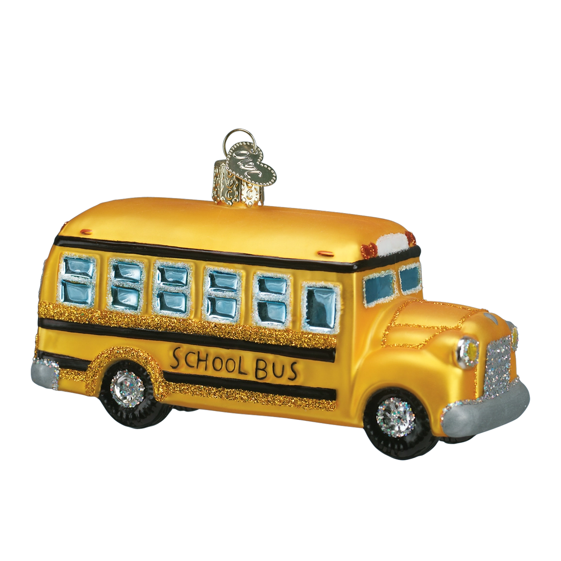 Yellow School Bus Blown Glass Ornament