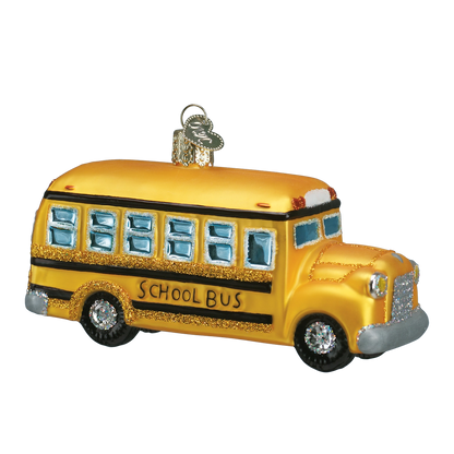 Yellow School Bus Blown Glass Ornament