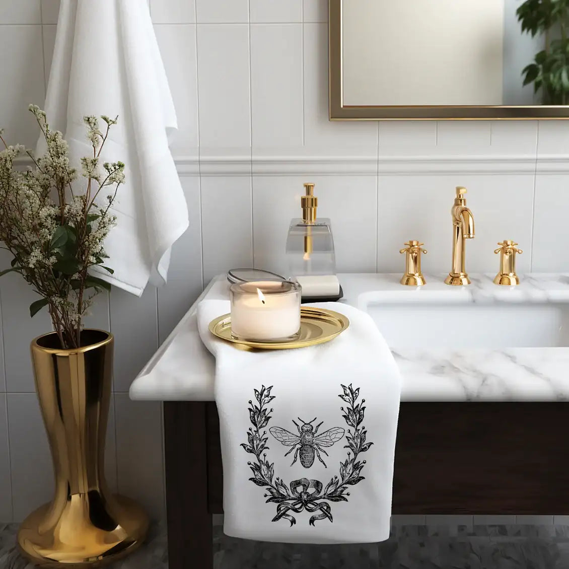 French Inspired Black Bee Hand Towel