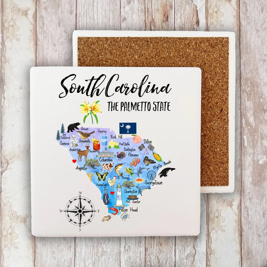 South Carolina State Map Souvenir Stone Coaster