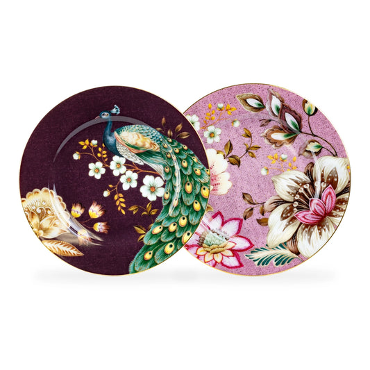 Peacock Lotus Garden Pink Porcelain Dessert Plate Set of 4