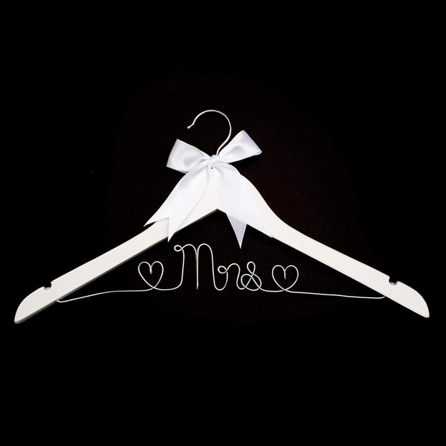 Mrs Wedding Dress Hanger (White, Silver Wire)