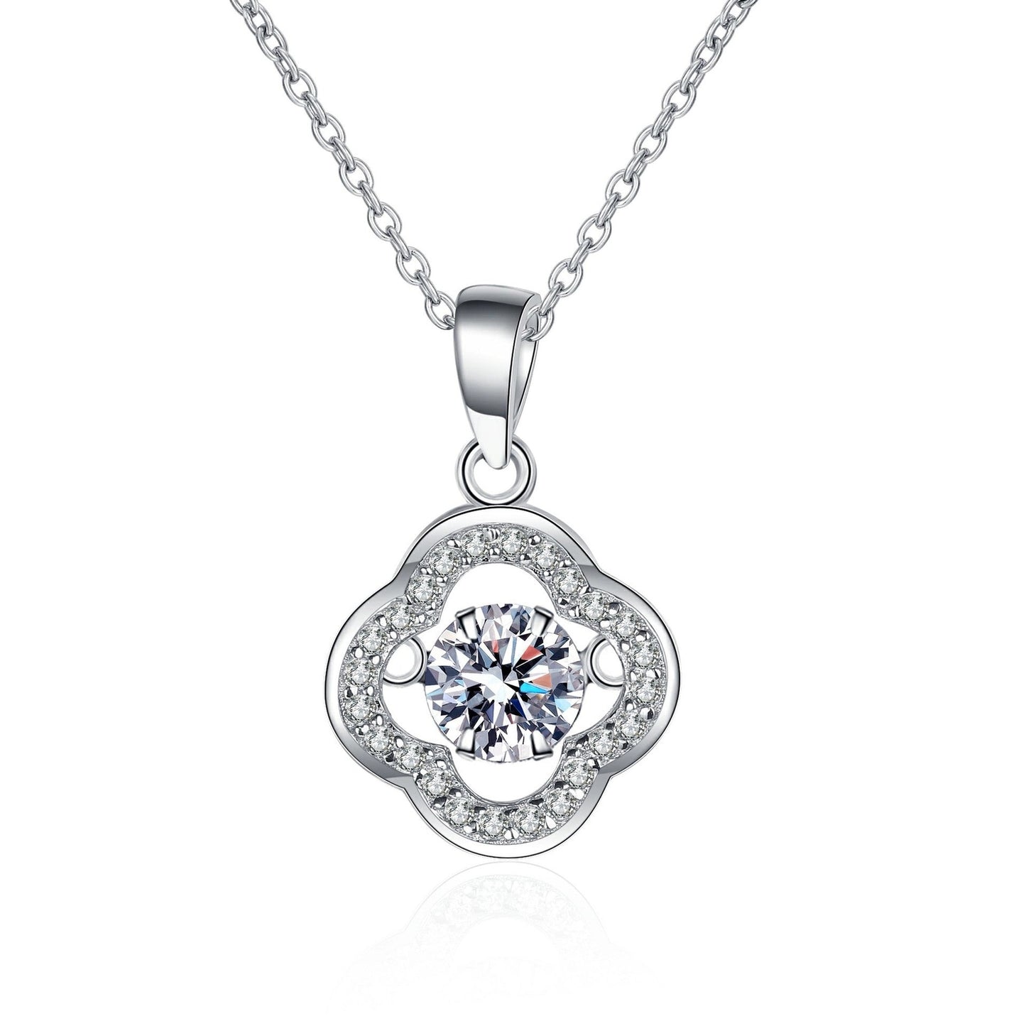 Four Leaf Clover Moissanite Necklace in 925 Sterling Silver