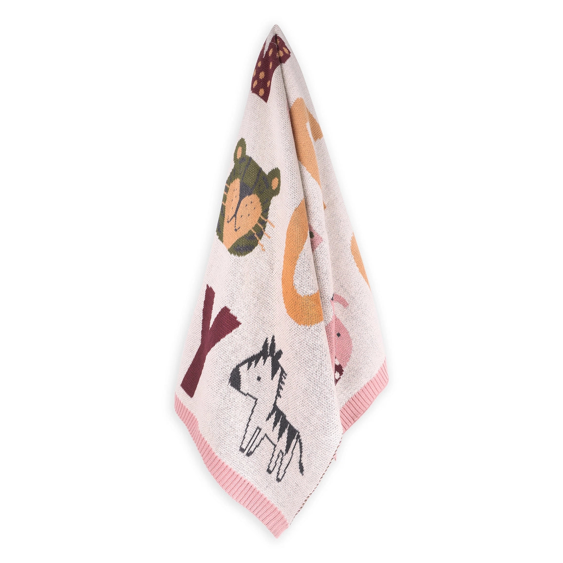 Alphabet Safari Organic Jacquard Sweater Knit Baby Blanket
