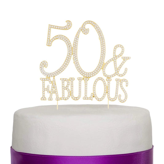 50 & Fabulous Gold Crystal Cake Topper