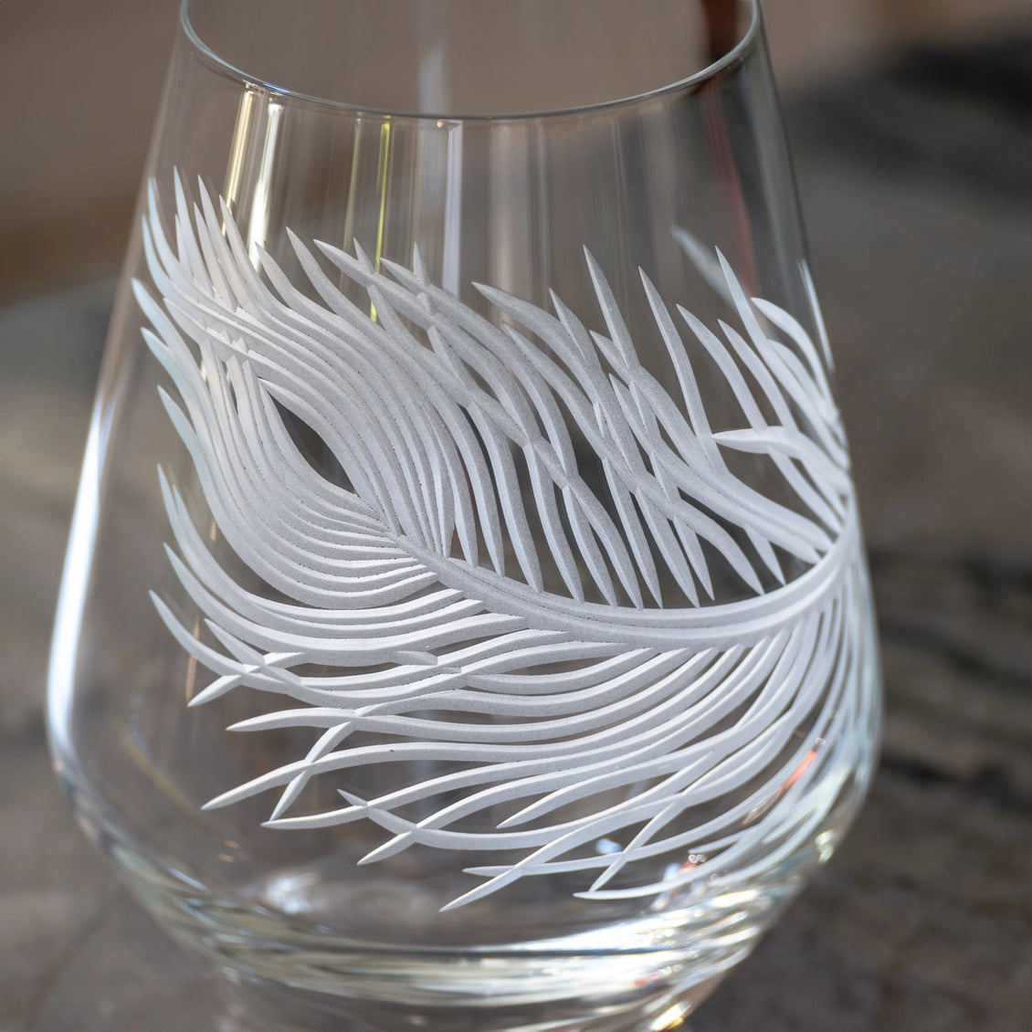 Peacock Stemless Wine Glass 18oz Set of 4