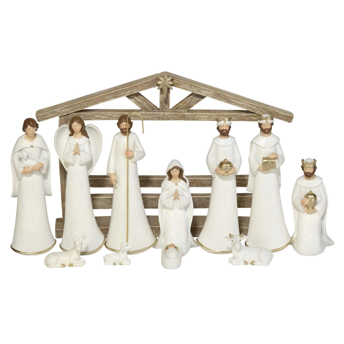 11 Piece White Nativity with Creche 9.75