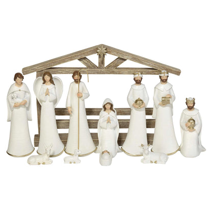 11 Piece White Nativity with Creche 9.75