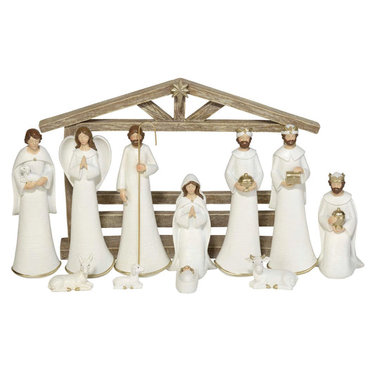 11 Piece White Nativity with Creche 9.75