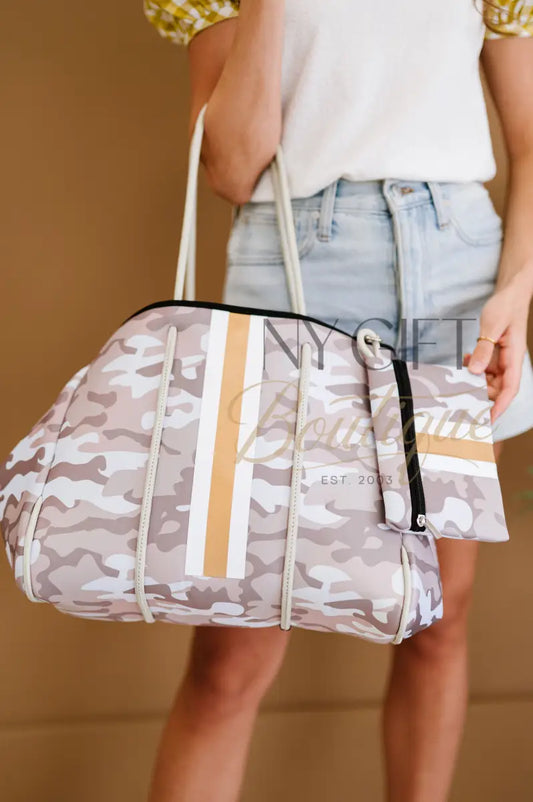 Beach Bag - Beige Camo w/ Gold Stripe Beach Bag