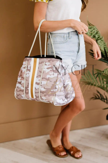 Beach Bag - Beige Camo w/ Gold Stripe Beach Bag