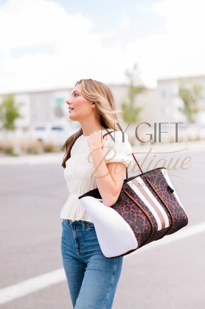 Beach Bag - Brown Animal Print W Cream Sides Beach Bag