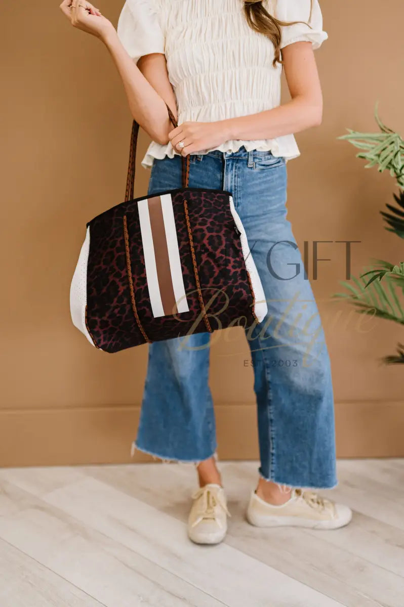 Beach Bag - Brown Animal Print W Cream Sides Beach Bag