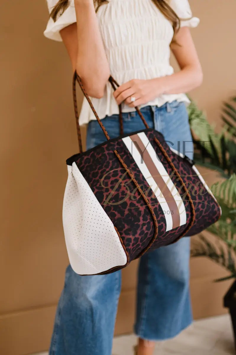 Beach Bag - Brown Animal Print W Cream Sides Beach Bag