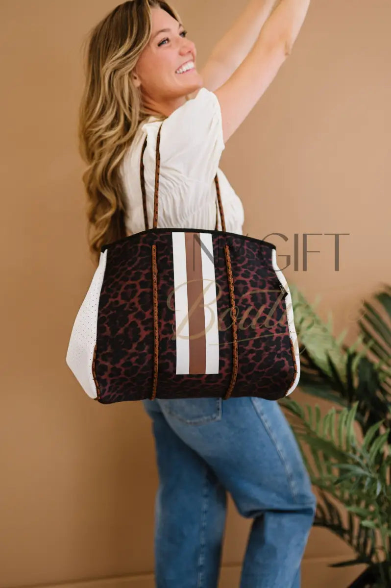 Beach Bag - Brown Animal Print W Cream Sides Beach Bag