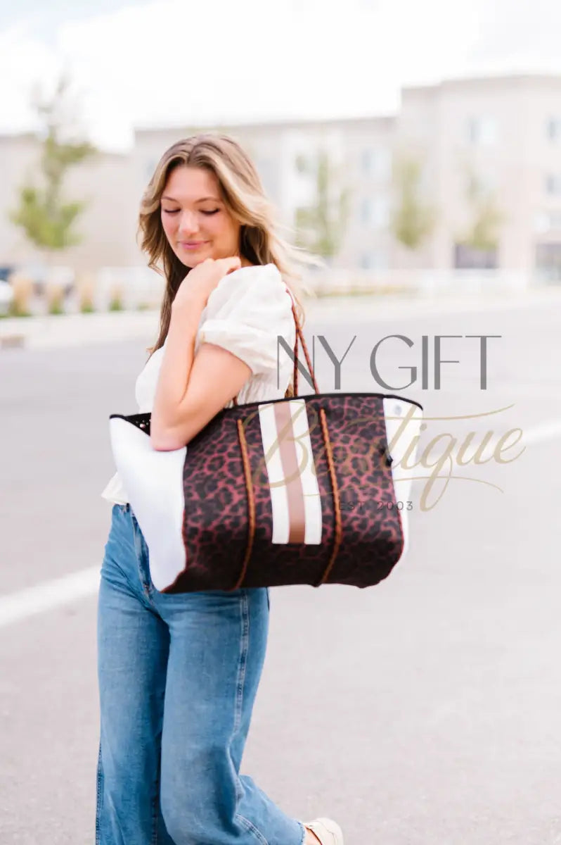 Beach Bag - Brown Animal Print W Cream Sides Beach Bag