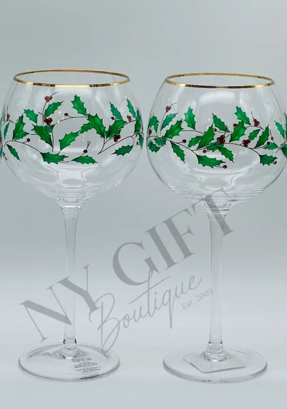 Berry Garland Gold Rim Balloon Wine Glasses Set of 4 Wine Glasses