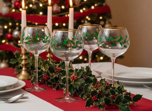 Berry Garland Gold Rim Balloon Wine Glasses Set of 4 Wine Glasses