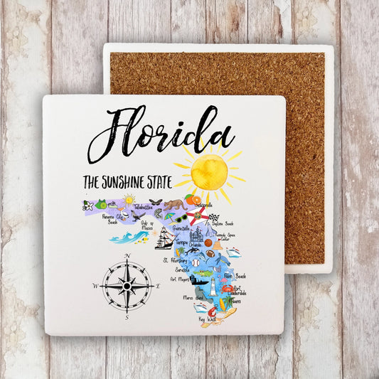 Florida State Map Souvenir Stone Coaster