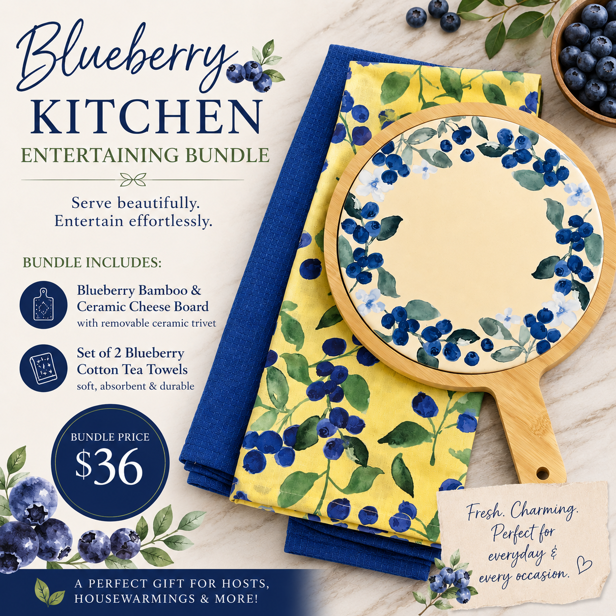 Blueberry Bundle - Towel & Cheeseboard - NY Gift Boutique