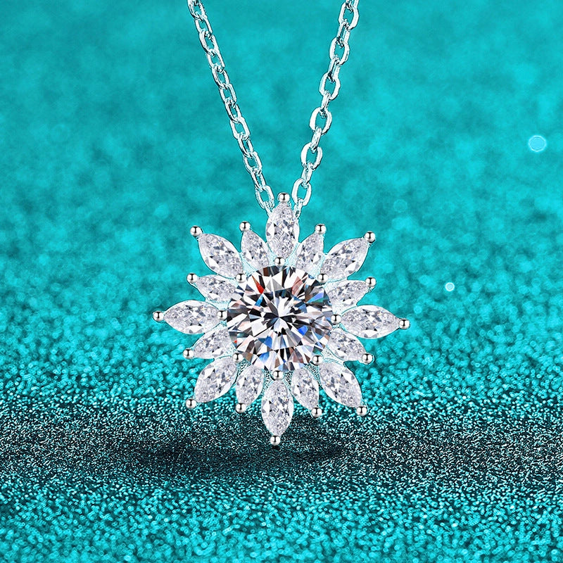 Moissanite Sunflower Pendant Necklace in 925 Sterling Silver