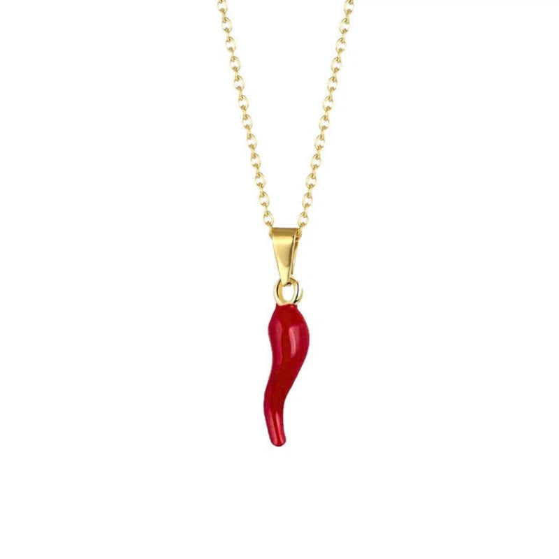 Red Horn Pendant Necklace in Stainless Steel