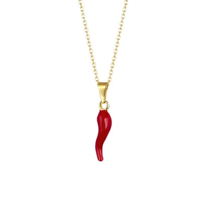 Red Horn Pendant Necklace in Stainless Steel
