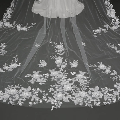 Organza Flowers Embroidered Lace Bridal Veil 120" - Ivory - NY Gift Boutique
