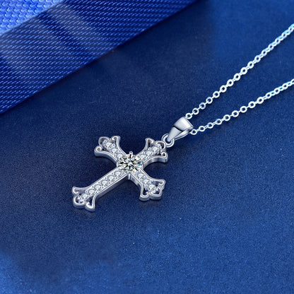 Moissanite Cross Pendant Necklace in 925 Sterling Silver