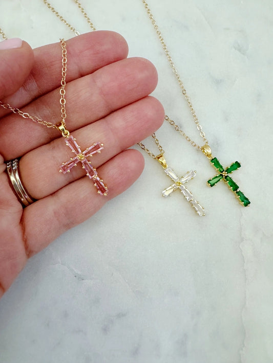 Cubic Zirconia Cross Gold Necklace