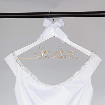 Bride Wedding Dress Hanger - White with Light Gold Wire