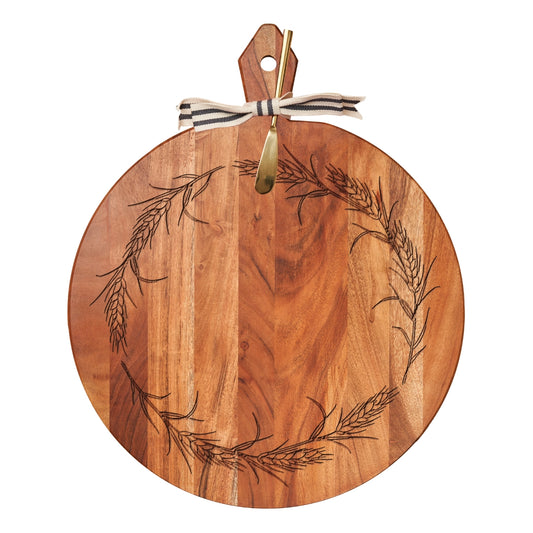 Acacia Cutting Board w/ Gold Spreader & Ribbon - Wheat