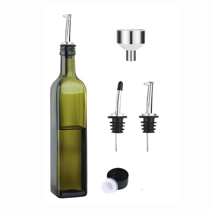 Green Glass Olive Oil Bottle with Spout Lids, 16.9 oz