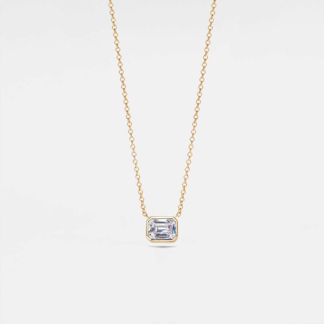 Emerald Cut Moissanite Charm Necklace in 925 Sterling Silver