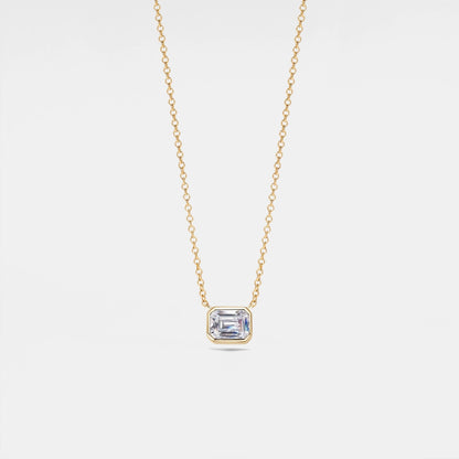Emerald Cut Moissanite Charm Necklace in 925 Sterling Silver