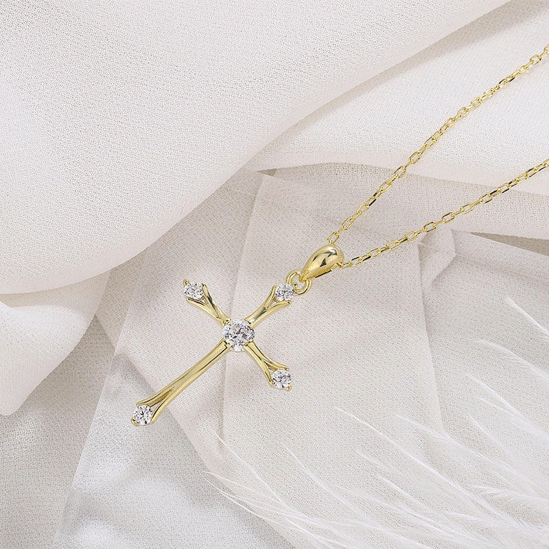 Dainty Cross Charm Pendant Necklace in 925 Sterling Silver